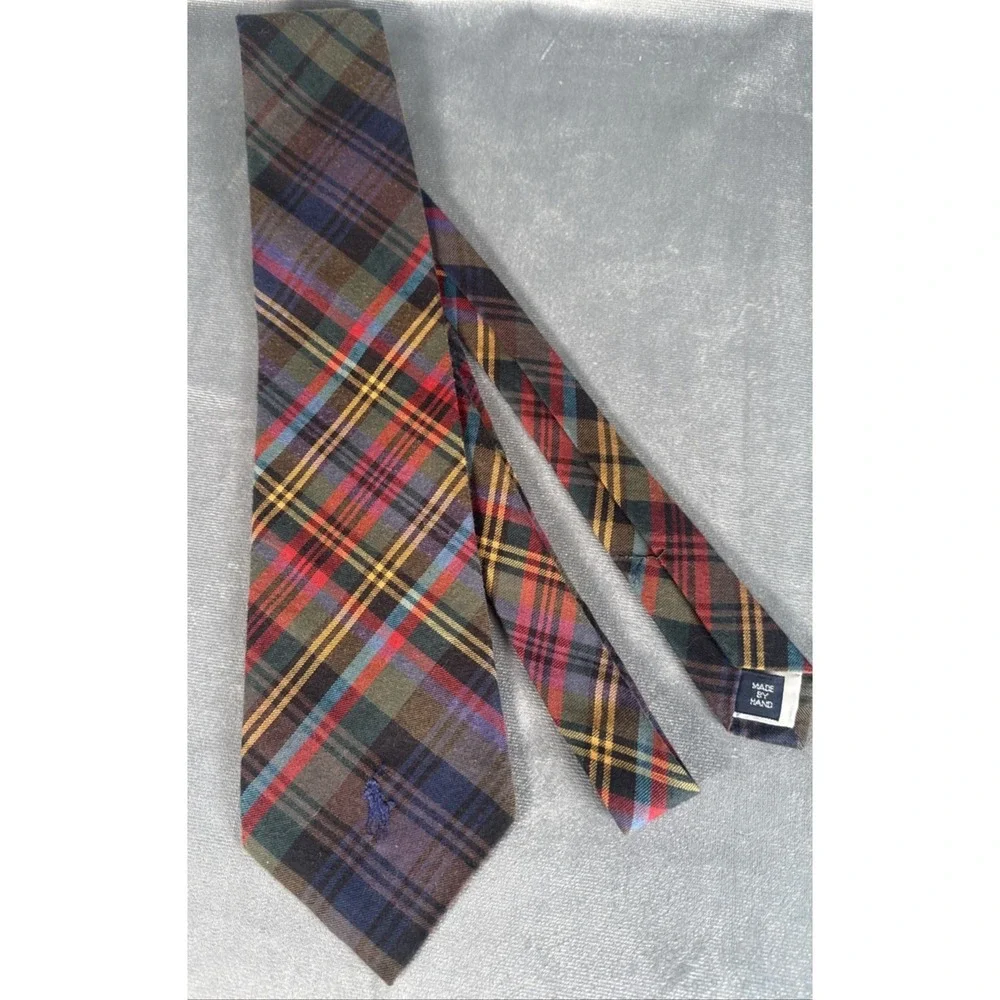 Vintage 90's Polo Ralph Lauren Tie‎ Necktie 100% Cotton Tartan Plaid Pony